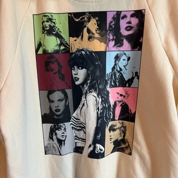 Official TAYLOR SWIFT The Eras Tour II Beige Pullover Hooded Sweatshirt Size L - Picture 6 of 8
